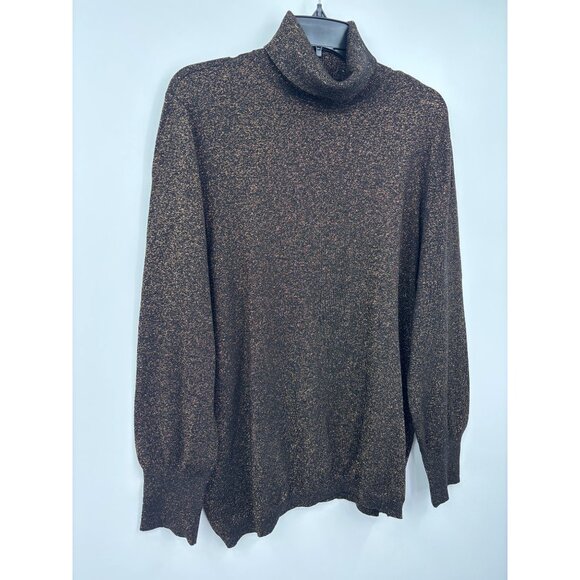 Chico's Turtle Neck Knit Long Sleeve Metallic Sweater Black Gold Size 3 (16) XL - Picture 2 of 6